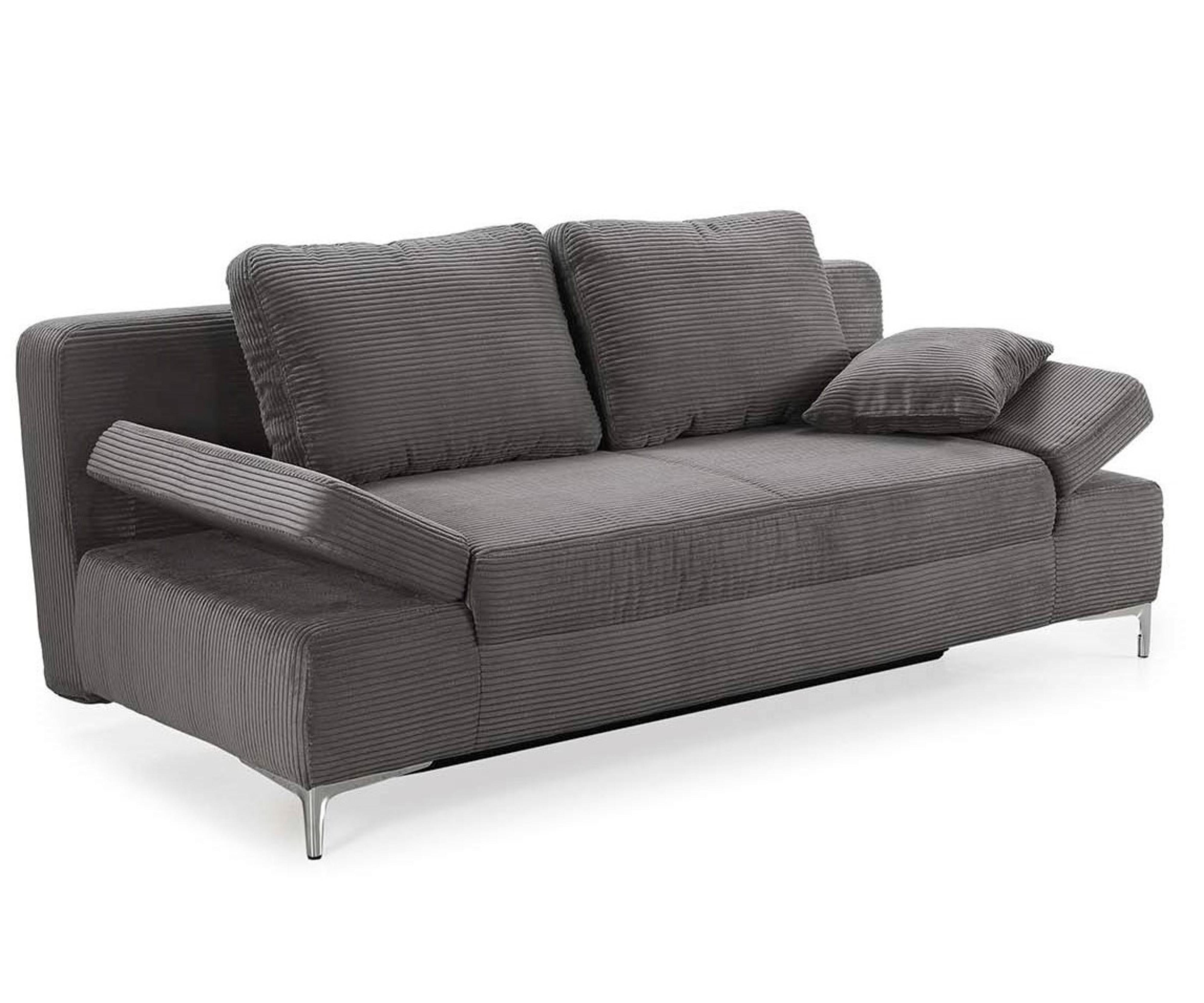 SCHLAFSOFA mit Bettkasten, Federkern, Armlehnen verstellbar B202/T103/H89 cm, Liegefläche 144x198 cm, Cord Dunkelgrau / 15204 - Chromfarben/Dunkelgrau, Textil/Metall (202/89/103cm) - luma-home