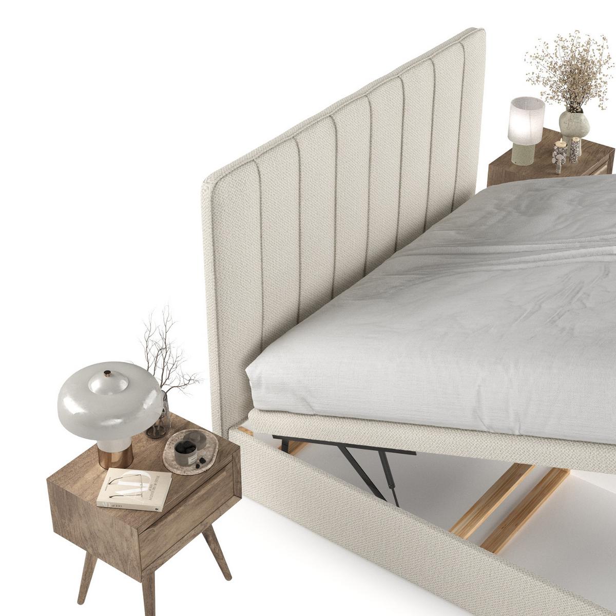 POLSTERBETT Vienna mit Stauraum 180/200 cm Hellbeige im Alta Stoff - Sandfarben/Schwarz, Holz/Holzwerkstoff (180/200cm) - AltaBeds