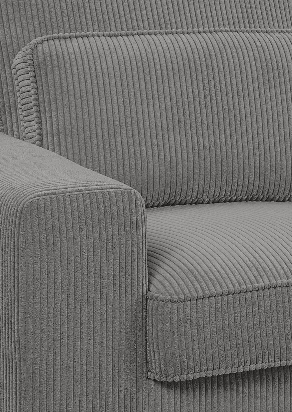 SOFA grau Cord 276 cm, Ecksofa 4-Sitzer, L-Sofa Ottomane rechts - Schwarz/Grau, Holz/Textil (276/183cm) - Inn.Furn