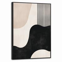 LEINWAND Bilder mit Rahmen - Abstrakt - Japandi - Beige - Modern - 70x100 - Schwarz, Textil (70/100cm) - MuchoWow