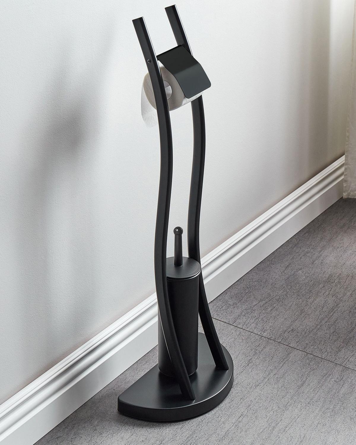TOILETTENPAPIERHALTER mit Bürste Metall Schwarz Soacha - Schwarz, Metall (33/92/18cm) - Beliani