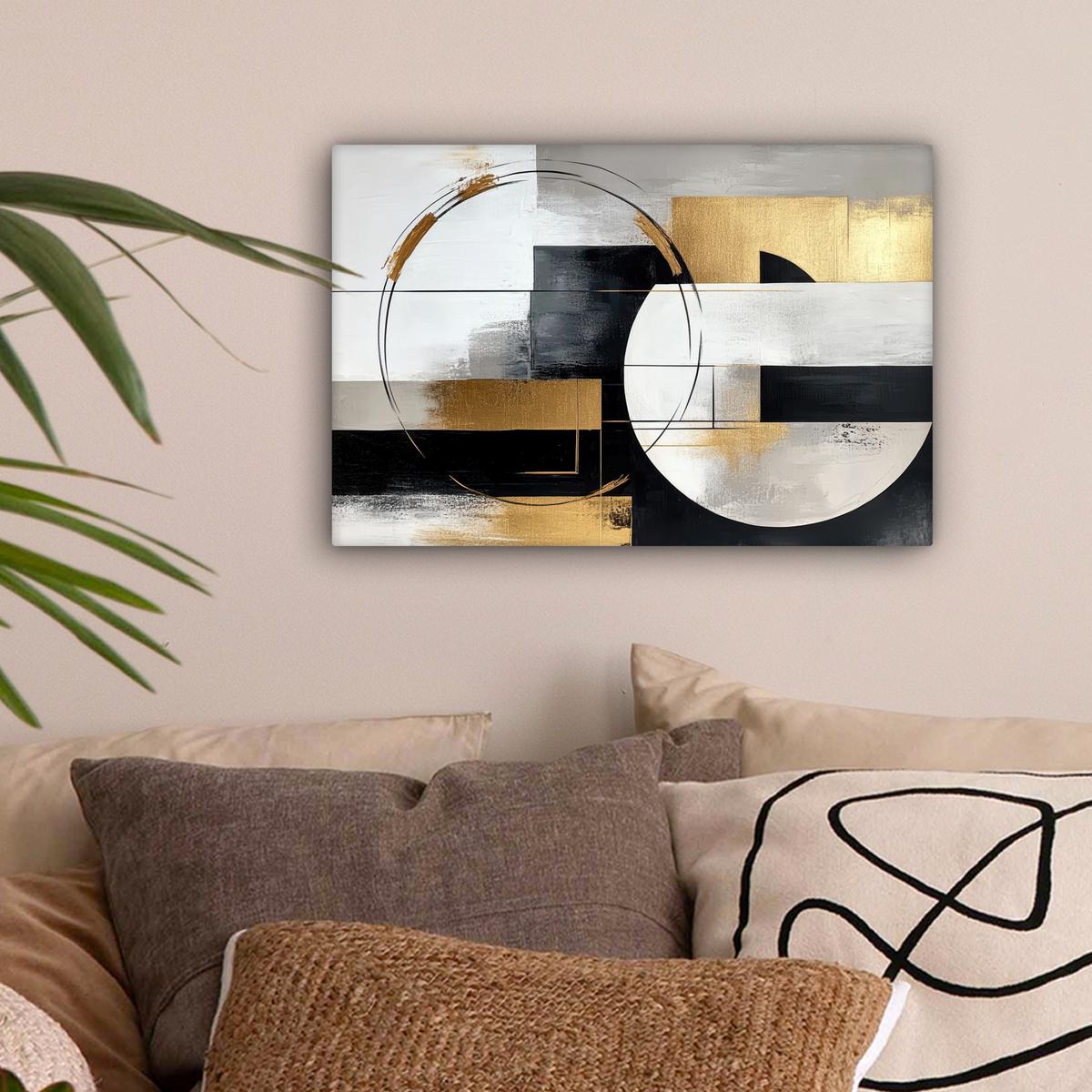 LEINWANDBILD Abstrakt - Gold - Silber - Formen - Ästhetik Deko Schlafzimmer 30x20 cm - Multicolor, Textil (30/20cm) - MuchoWow