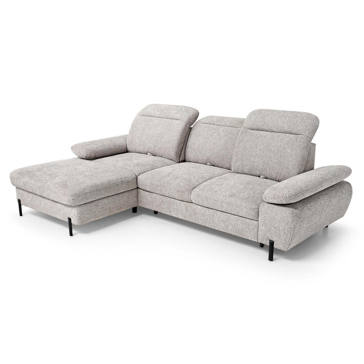 ECKSCHLAFSOFA Sora Mini mit verstellbaren Kopfstützen und Schlaffunktion, Chenille-Stoff, Dunkelbeige, Links - Beige/Schwarz, Textil (285/190cm) - Beautysofa