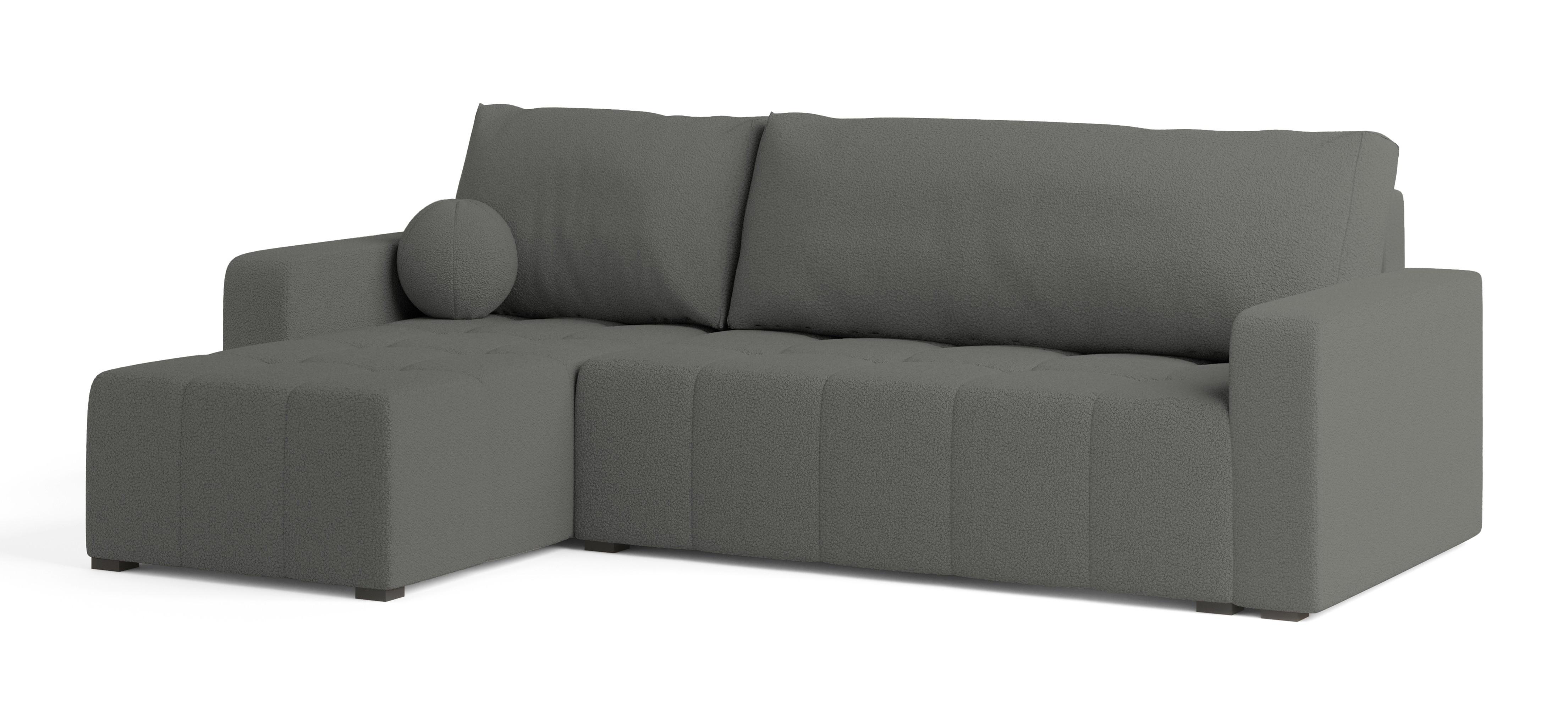 ECKSOFA VOLIRA Grau Boucle-Stoff mit Schlaffunktion - Grau, Holz (230/143cm) - MASSENO