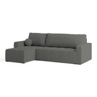 ECKSOFA VOLIRA Grau Boucle-Stoff mit Schlaffunktion - Grau, Holz (230/143cm) - MASSENO