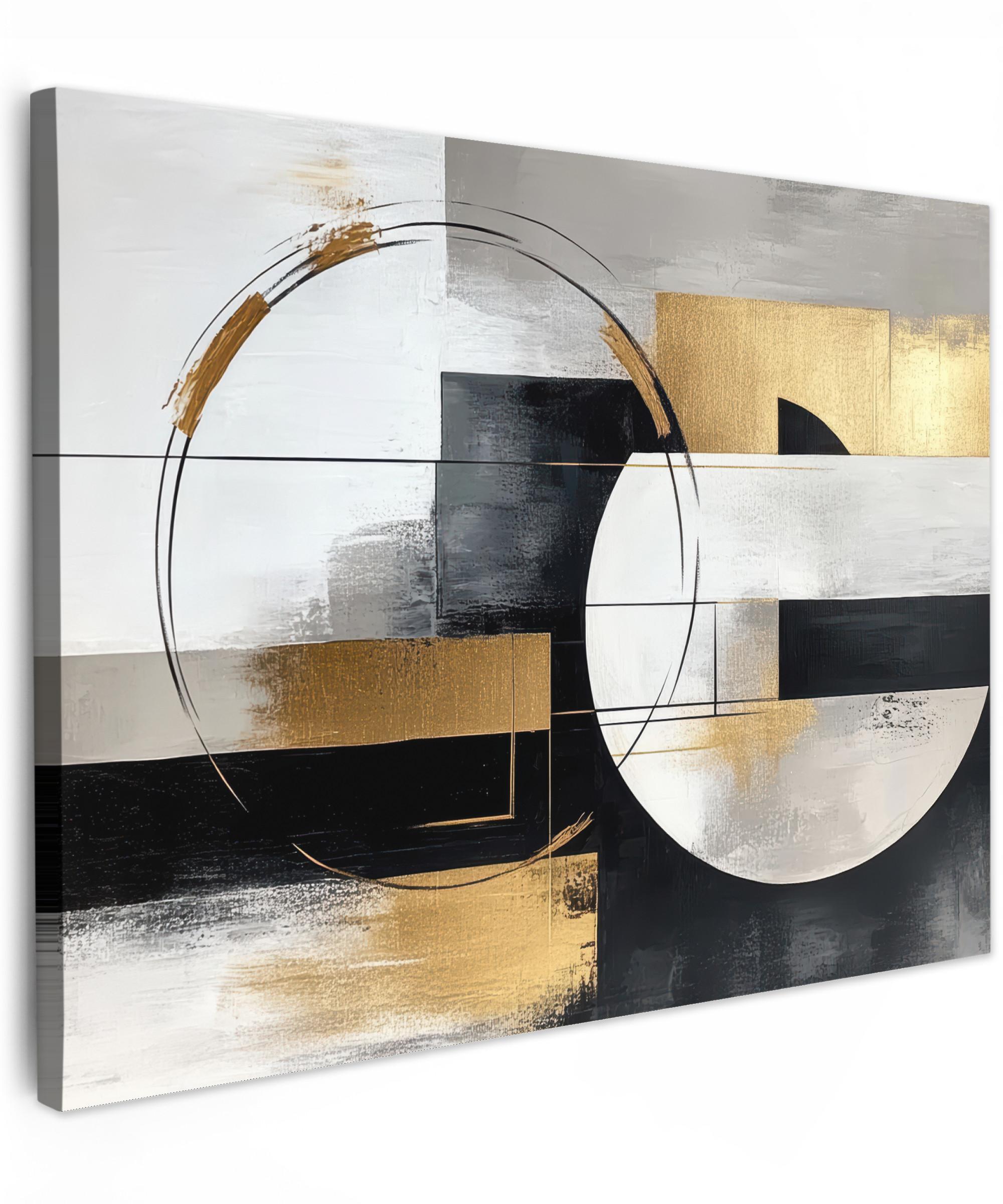 LEINWANDBILD Abstrakt - Gold - Silber - Formen - Ästhetik Wandbild 40x30 cm - Multicolor, Textil (40/30cm) - MuchoWow