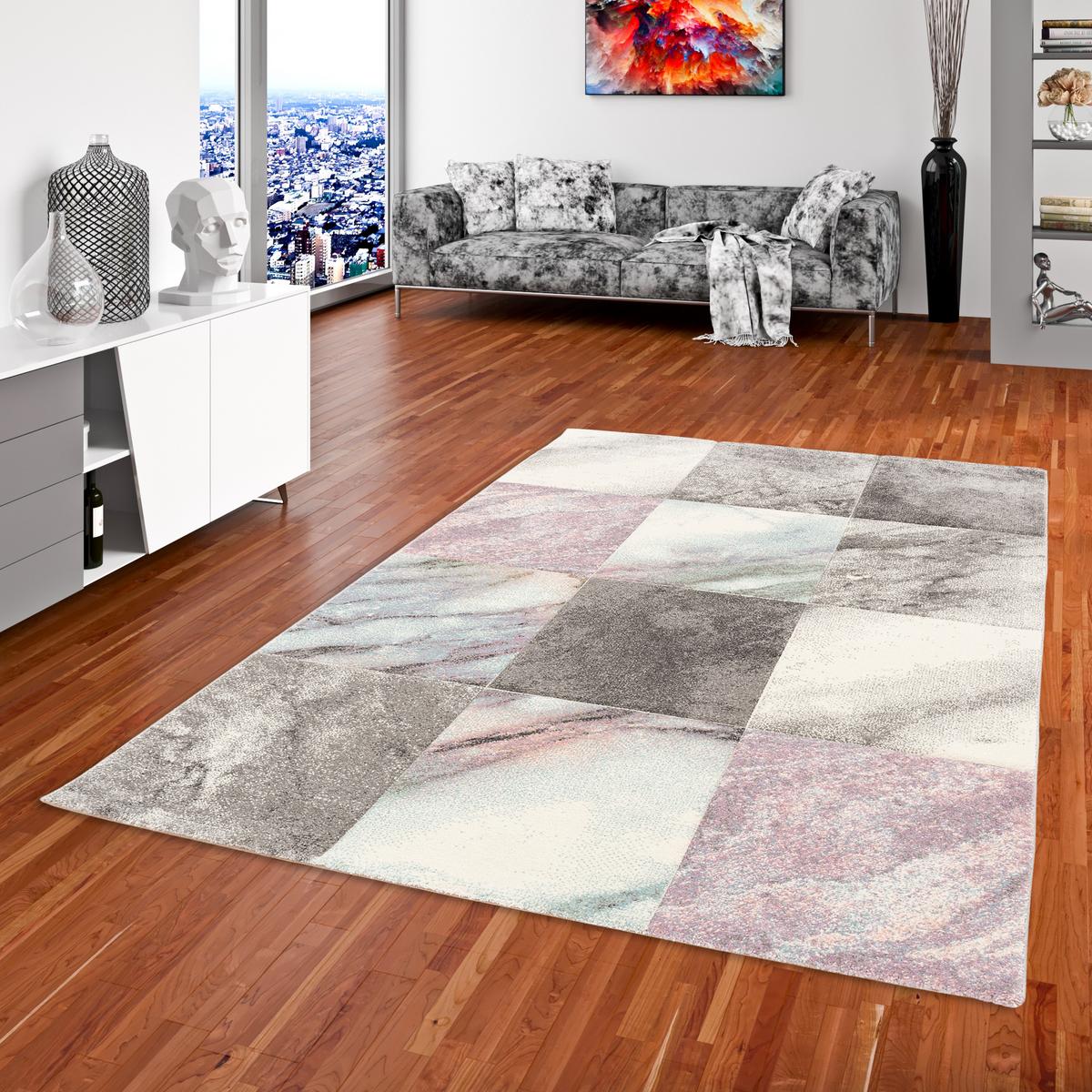 DESIGNER TEPPICH MAUI PASTELL MARMOR OPTIK - Rosa/Grau, Textil (200/290cm) - Pergamon