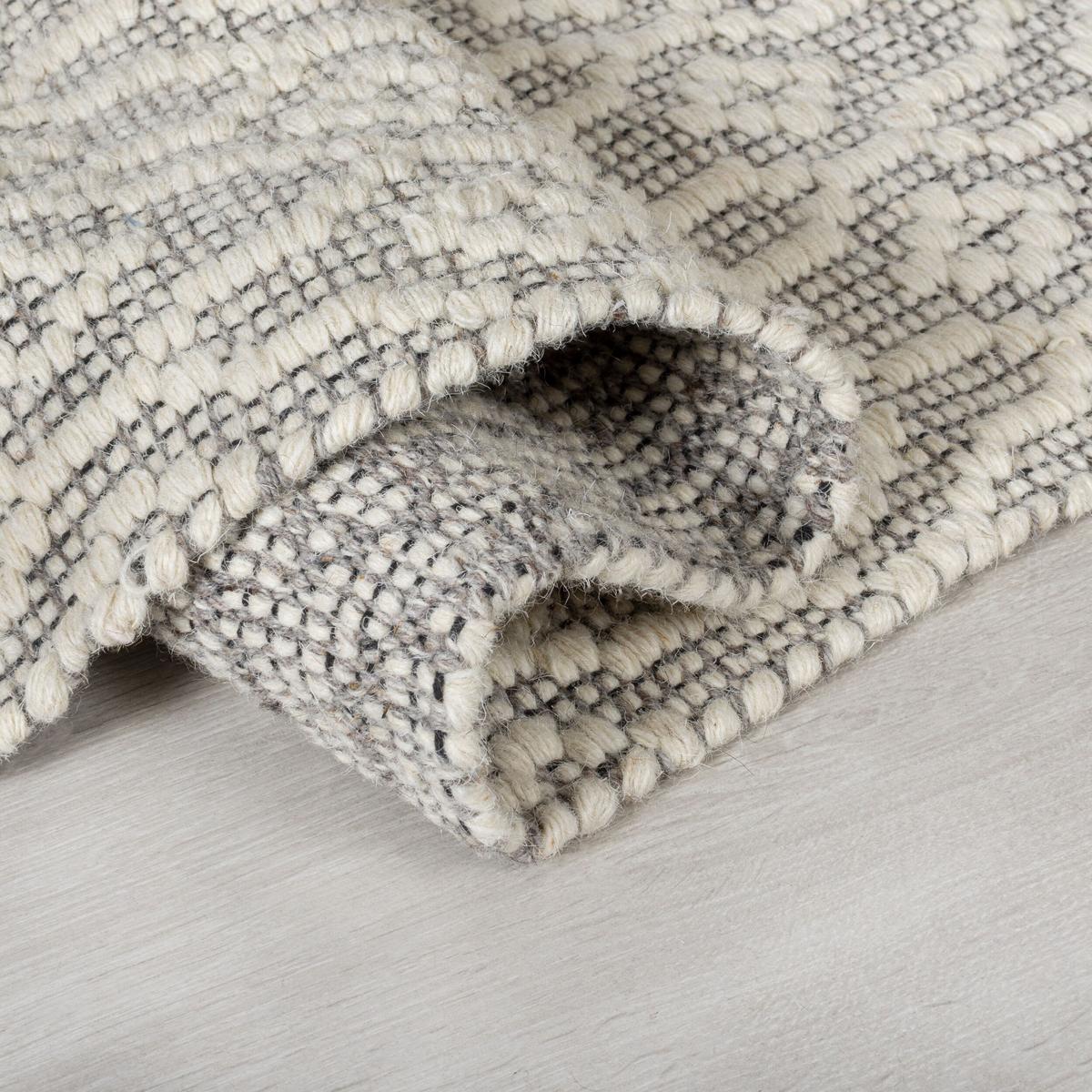 WOLLTEPPICH handgewebt ROTHER, mit Diamant Muster, Hellgrau, 80 x 150 cm - Grau, Textil (150/80cm) - KADIMA DESIGN