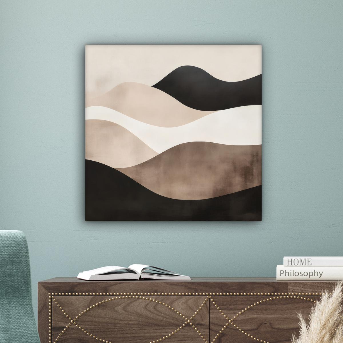 LEINWANDBILD Abstrakt - Landschaft - Wellen - Cremefarben Wandbild Wohnzimmer 50x50 cm - Cappuccino, Textil (50/50cm) - MuchoWow