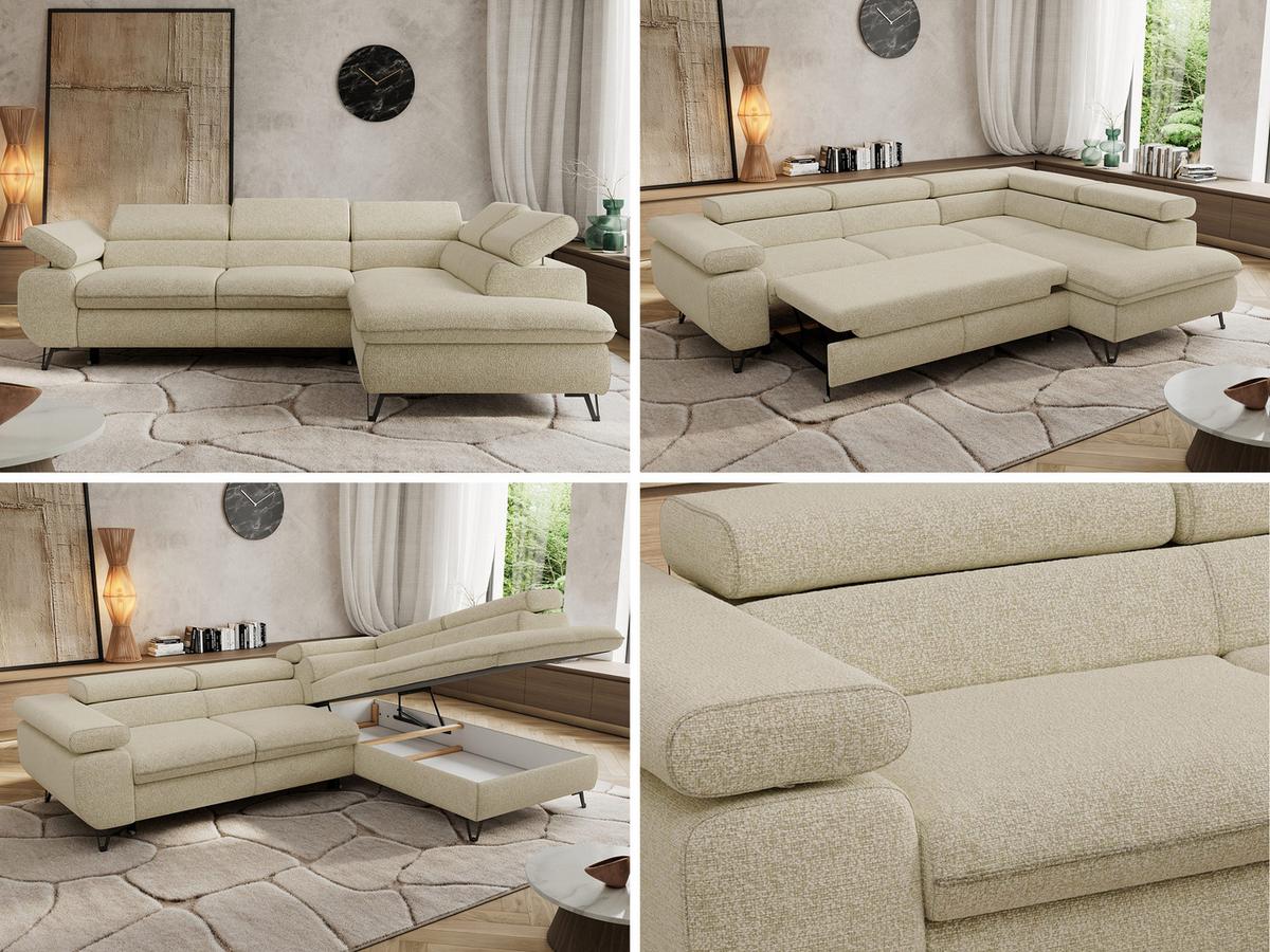 ECKSOFA PABLO L Creme Struktur - Rechts Seite - Creme/Schwarz, Textil/Metall (273/208cm) - MKS
