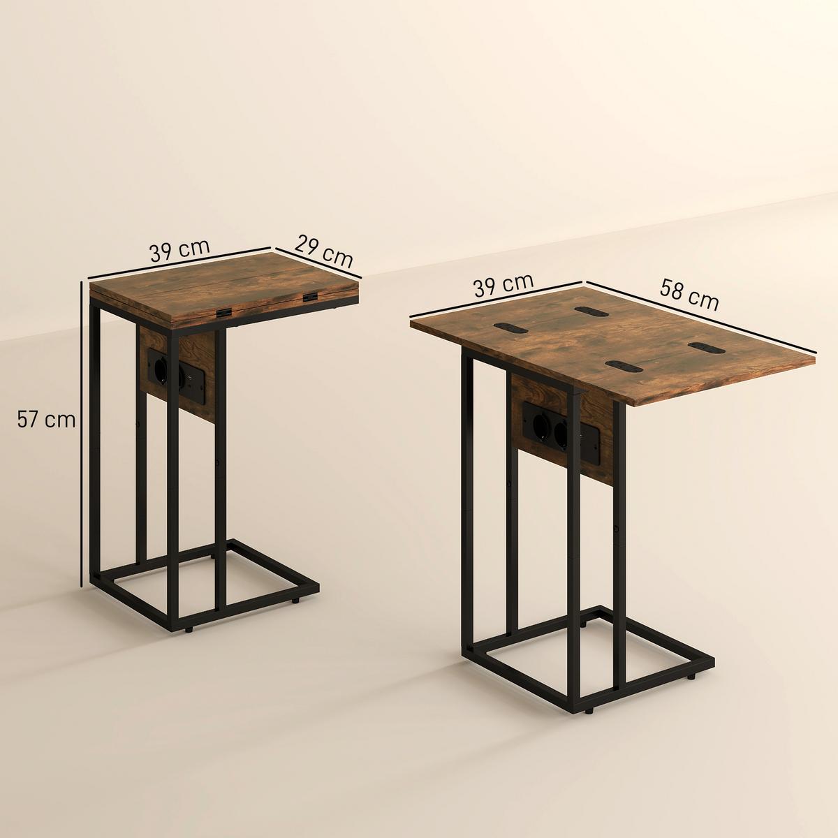 BEISTELLTISCH MDF Metall Rustikal-Braun - Schwarz/Braun, Holzwerkstoff/Metall (39/29/57cm) - HOMCOM