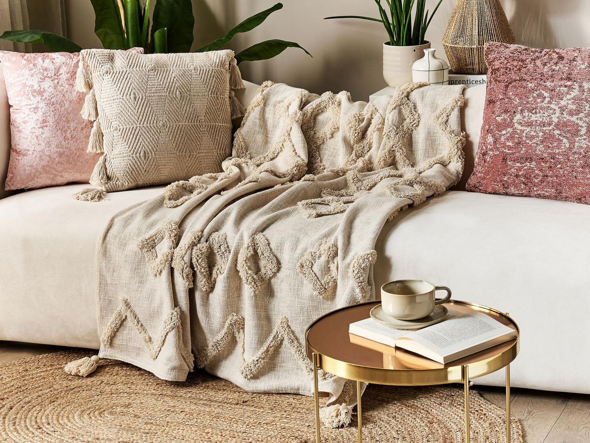 DECKE Helles Beige Guna 130/180 cm - Beige, Naturmaterialien/Textil (130/180cm) - Beliani