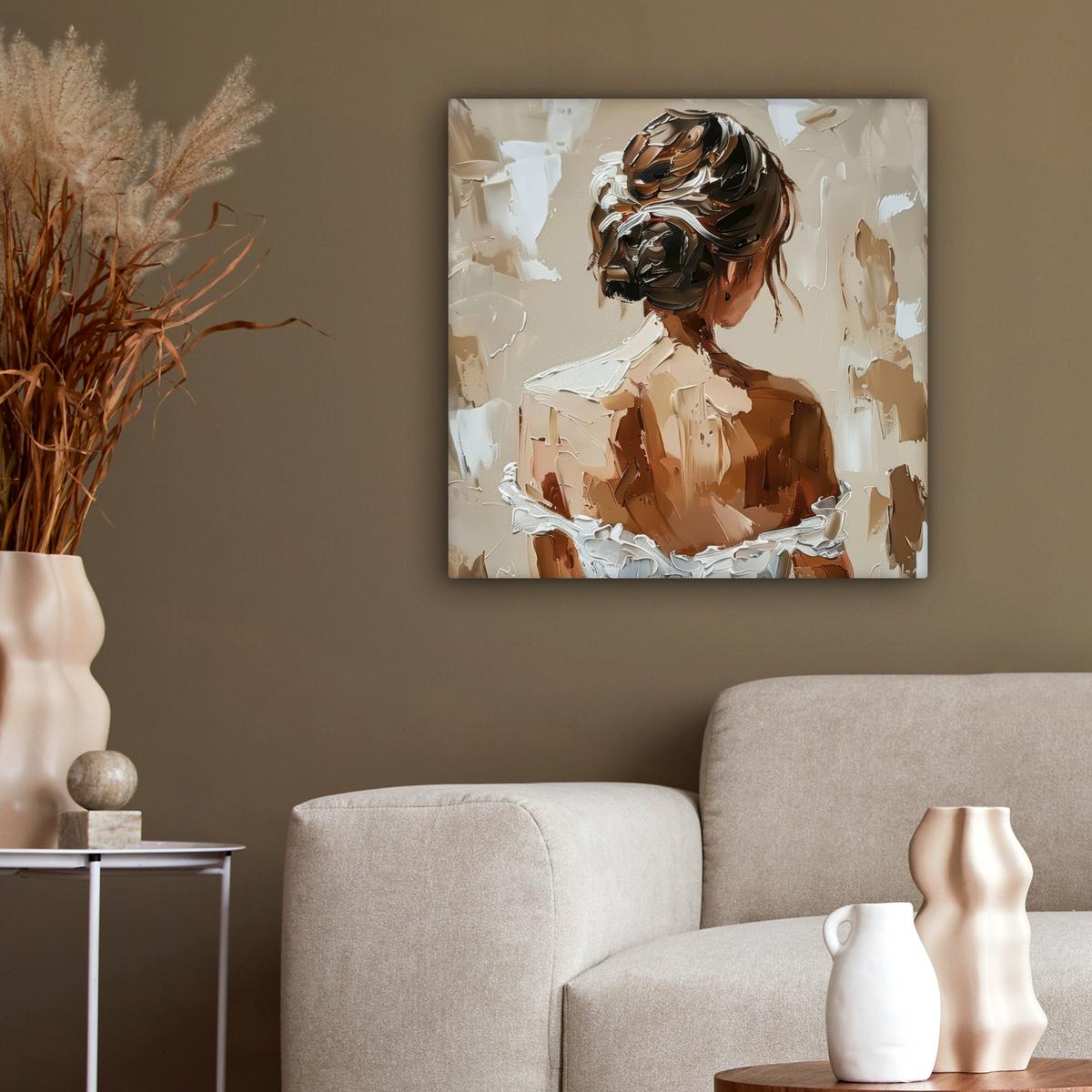 LEINWANDBILD Frau - Farbe - Abstrakt - Beige - Modern Wandbild Wohnzimmer 50x50 cm - Sandfarben, Textil (50/50cm) - MuchoWow