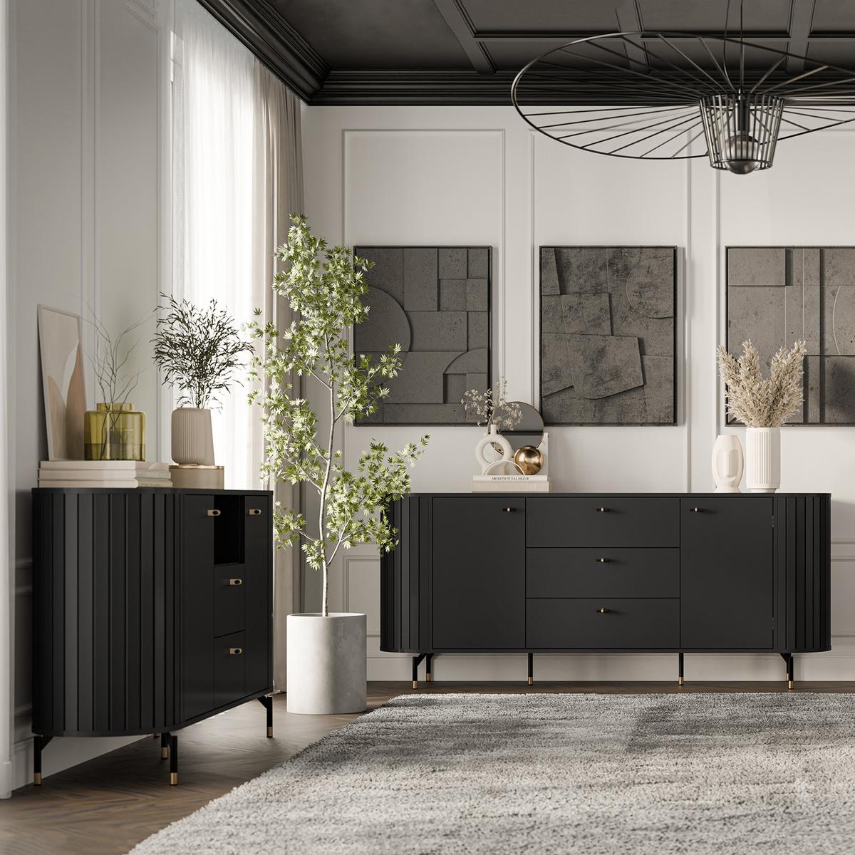COUCHTISCH Zalia mit Ablagefächern für Wohnzimmer, im Retro-Stil, Schwarz - Schwarz, Holzwerkstoff (56/104/47cm) - Beautysofa