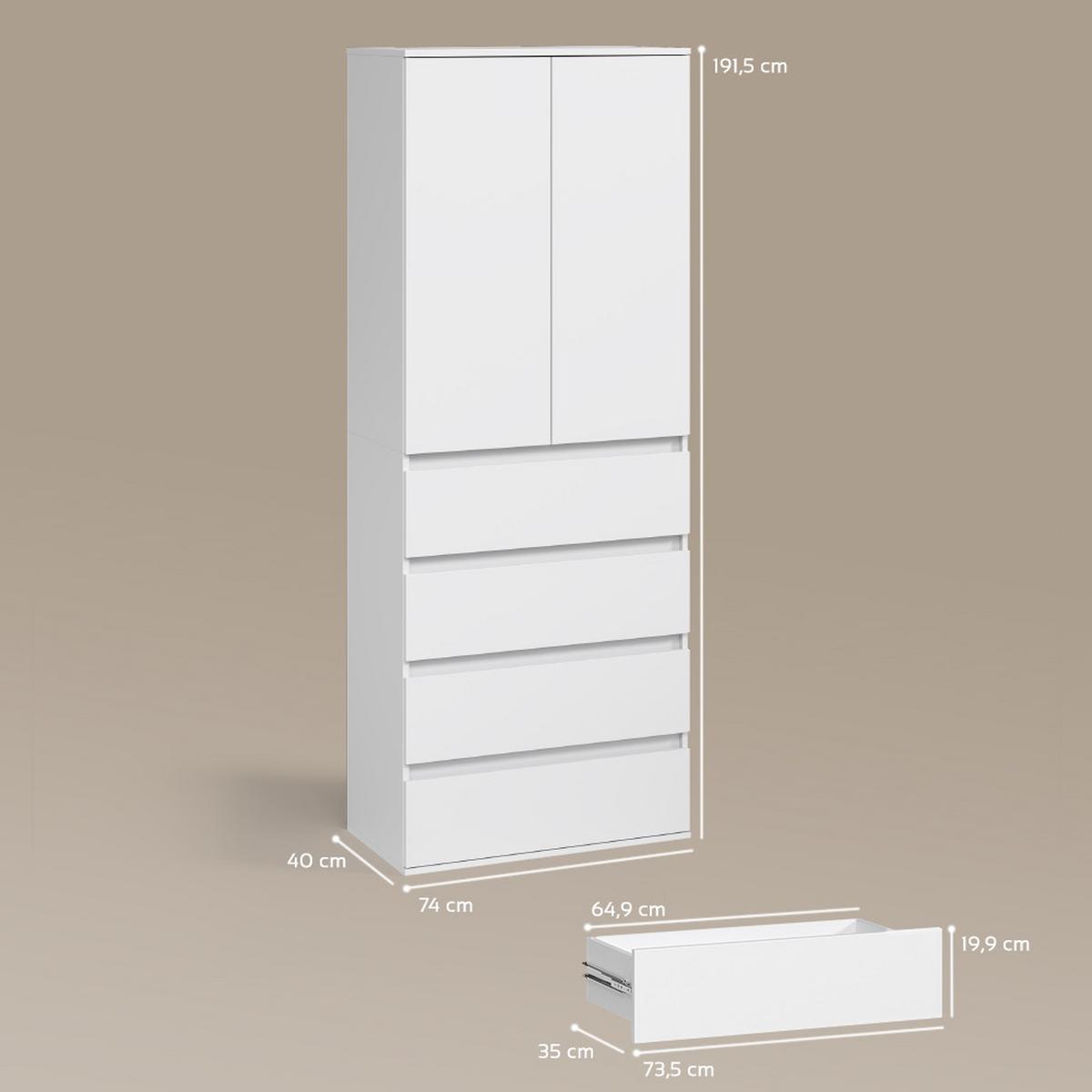 KLEIDERSCHRANK Garda Weiß mit 4 Schubladen - Weiß, Holzwerkstoff (74/191.5/40cm) - Livinity®