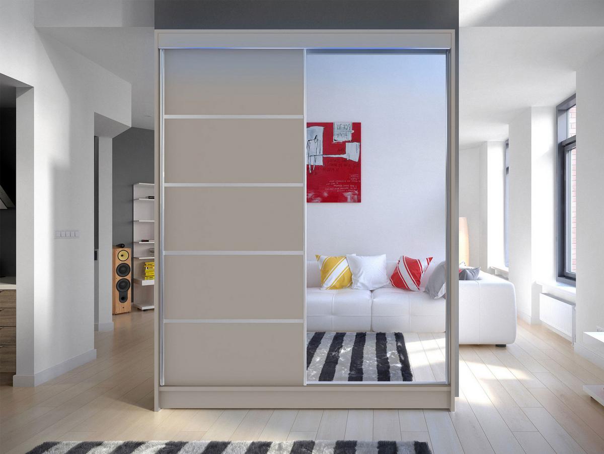 SCHWEBETÜRENSCHRANK Camino III mit RGB LED Beleuchtung - Kaschmir/Silberfarben, Holzwerkstoff/Metall (150/200/58cm) - MIRJAN24