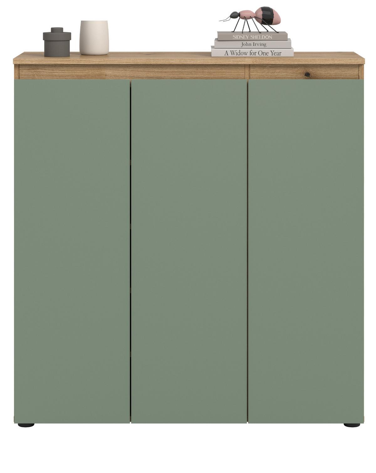 KOMMODE grün, Evoke Eiche 105 x 11 cm, Anrichte mit 10 Fächern - Eichefarben/Schwarz, Holzwerkstoff/Kunststoff (105/111/37cm) - Inn.Furn