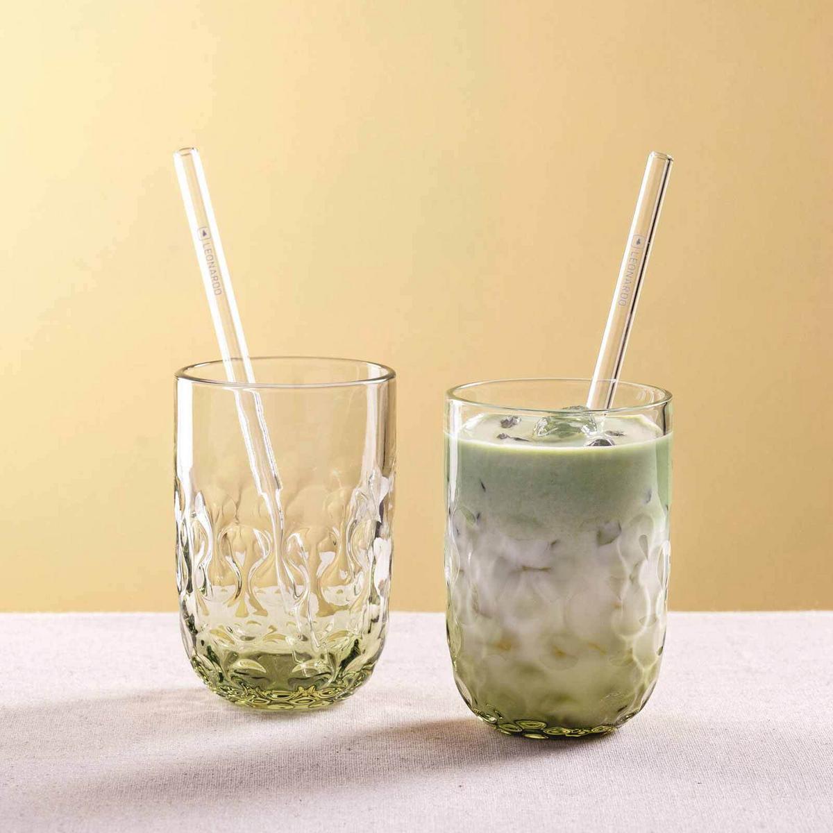 MATCHA LATTE GLÄSER MIT GLASTRINKHALM (2) Gocce grün 390 ml 6er Set - Grün, Glas (0.39L) - Leonardo Living