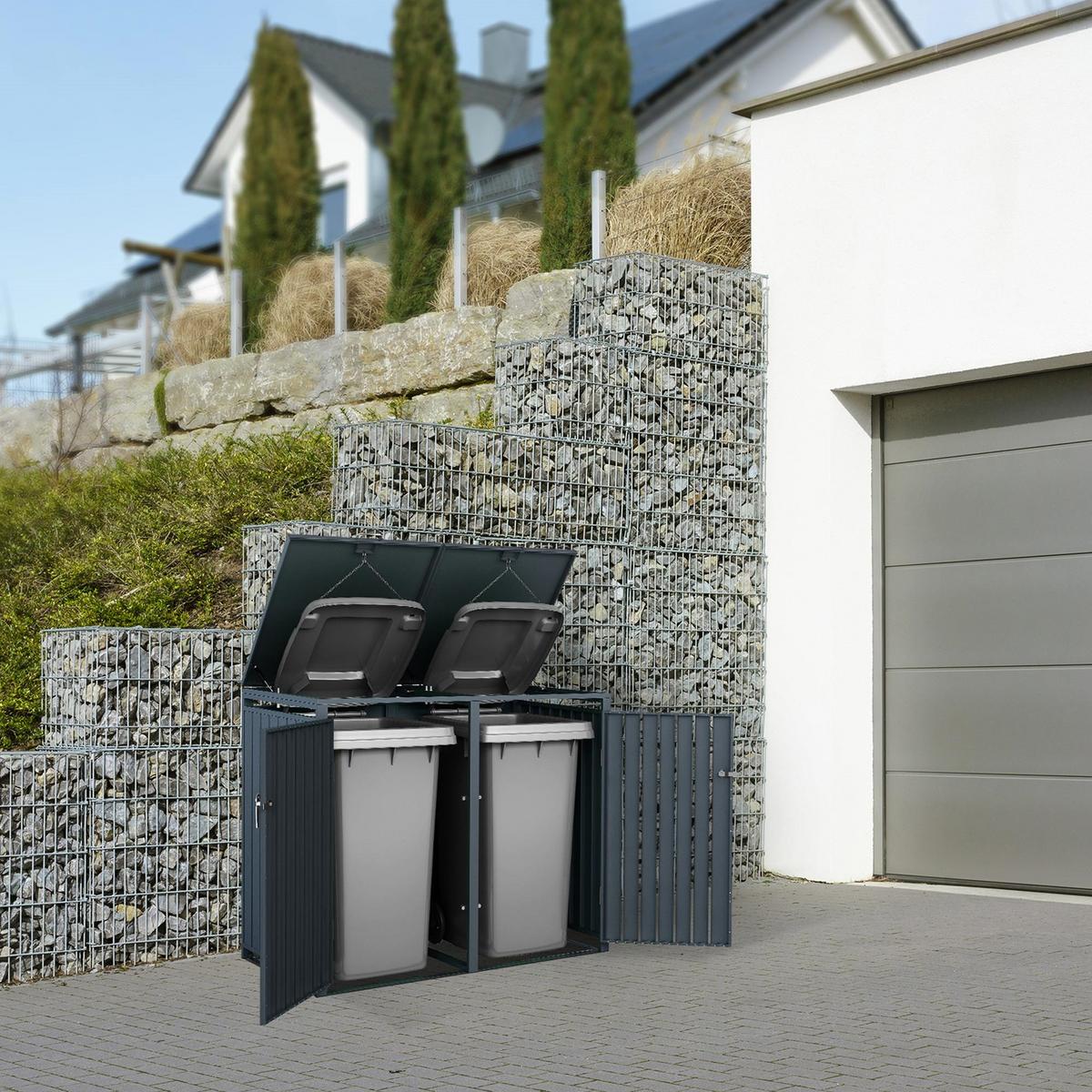 MÜLLTONNENBOX 2er Anthrazit - Anthrazit, Metall (132/120/80cm) - ML-DESIGN