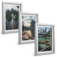 BILDER SET 3er Set - 20x30 cm Silberner Rahmen - Brücke, Wald, See, Boote, Berge - Silberfarben, Kunststoff (20/30cm) - TULUP