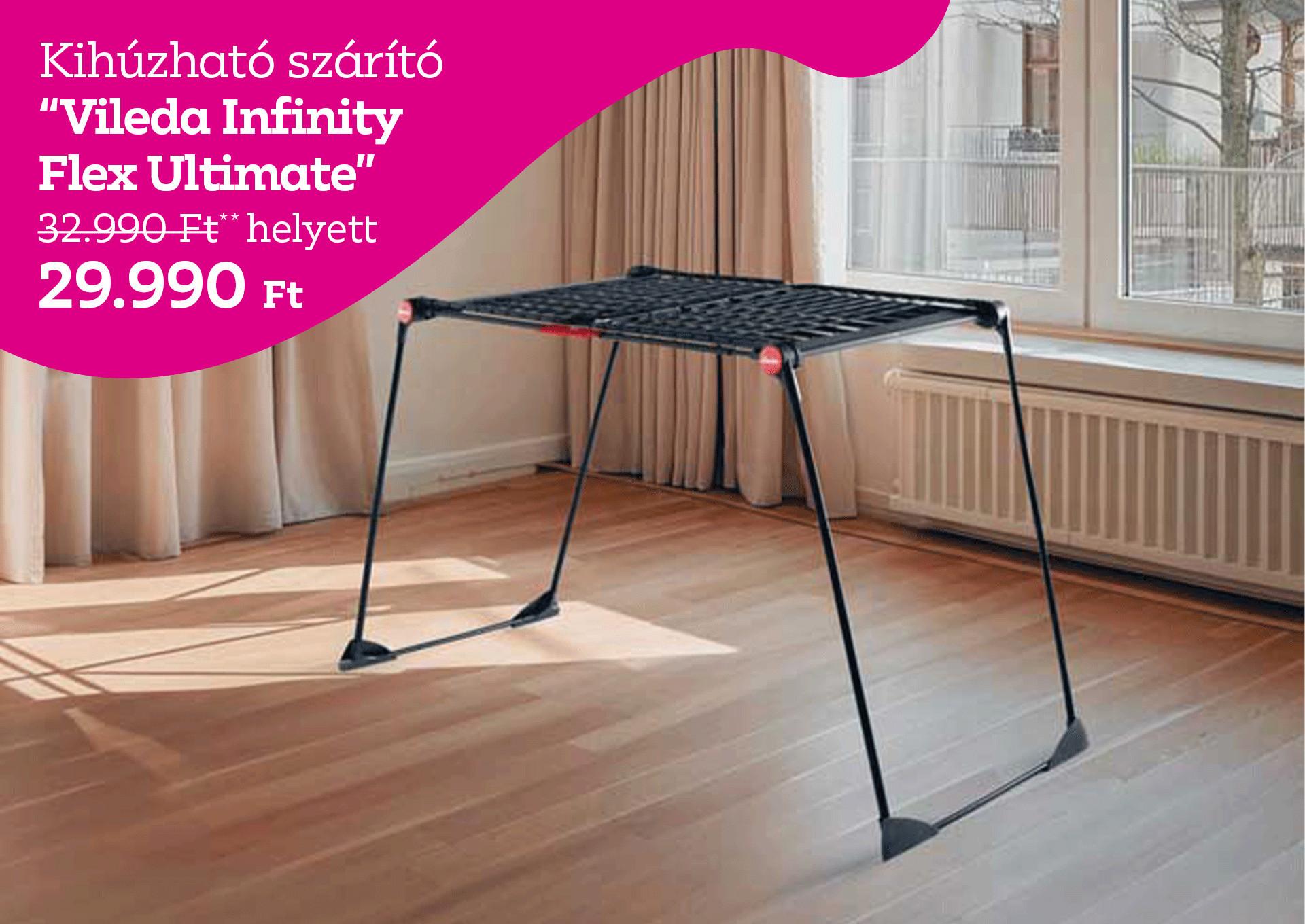 Kihúzható szárító VILEDA INFINITY FLEX ULTIMATE 32990 Forint helyett 29990 Forint, kedvezmény mértéke 9%
