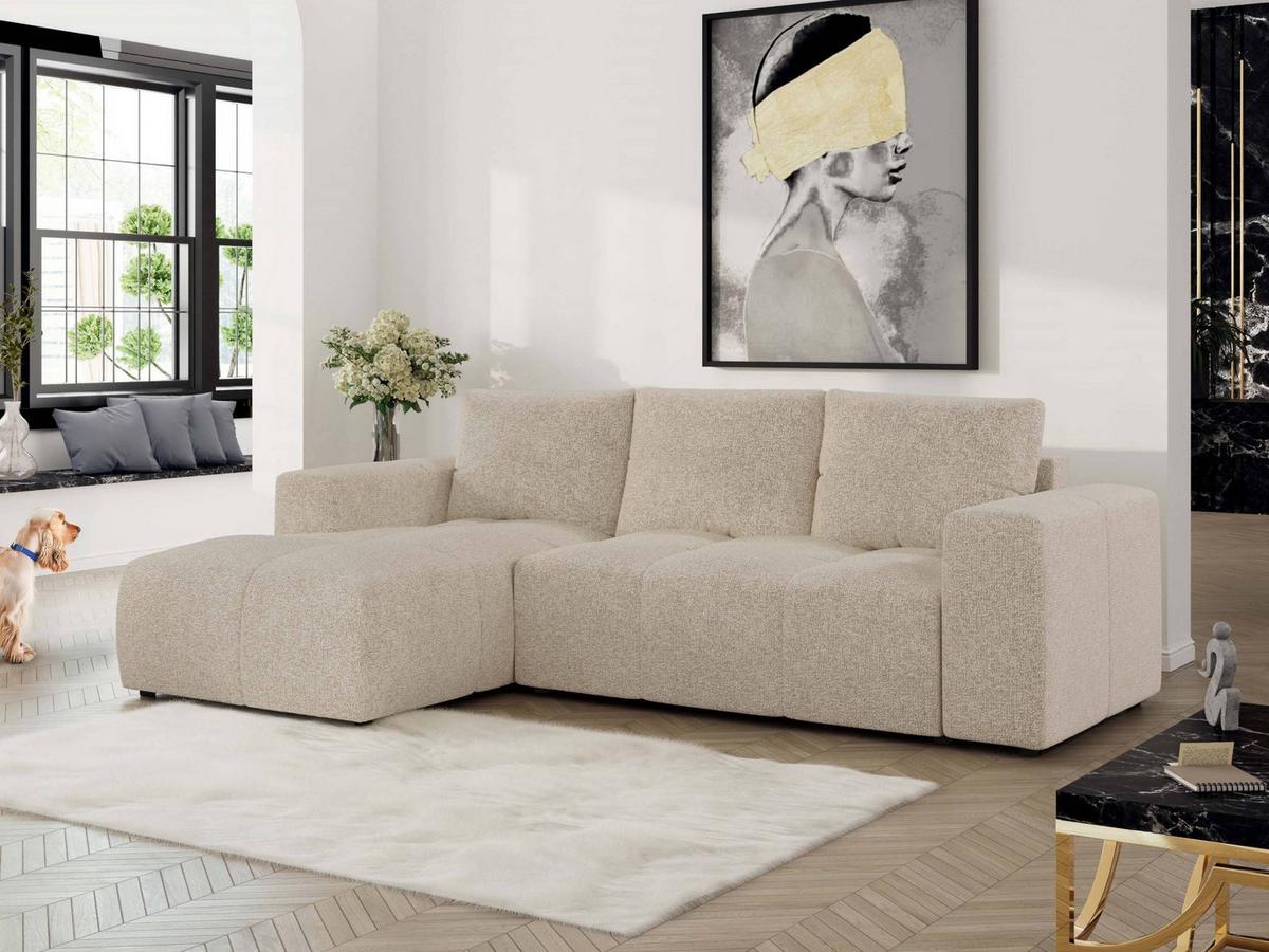ECKSOFA MONIVA Creme Strukture - Links - Creme/Schwarz, Textil (164/266cm) - MKS