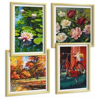 BILDER SET 4er Set - 50x50 cm & 40x60 cm Goldrahmen - Herbstfarben Seerosenteich - Goldfarben, Kunststoff (50/50cm) - TULUP