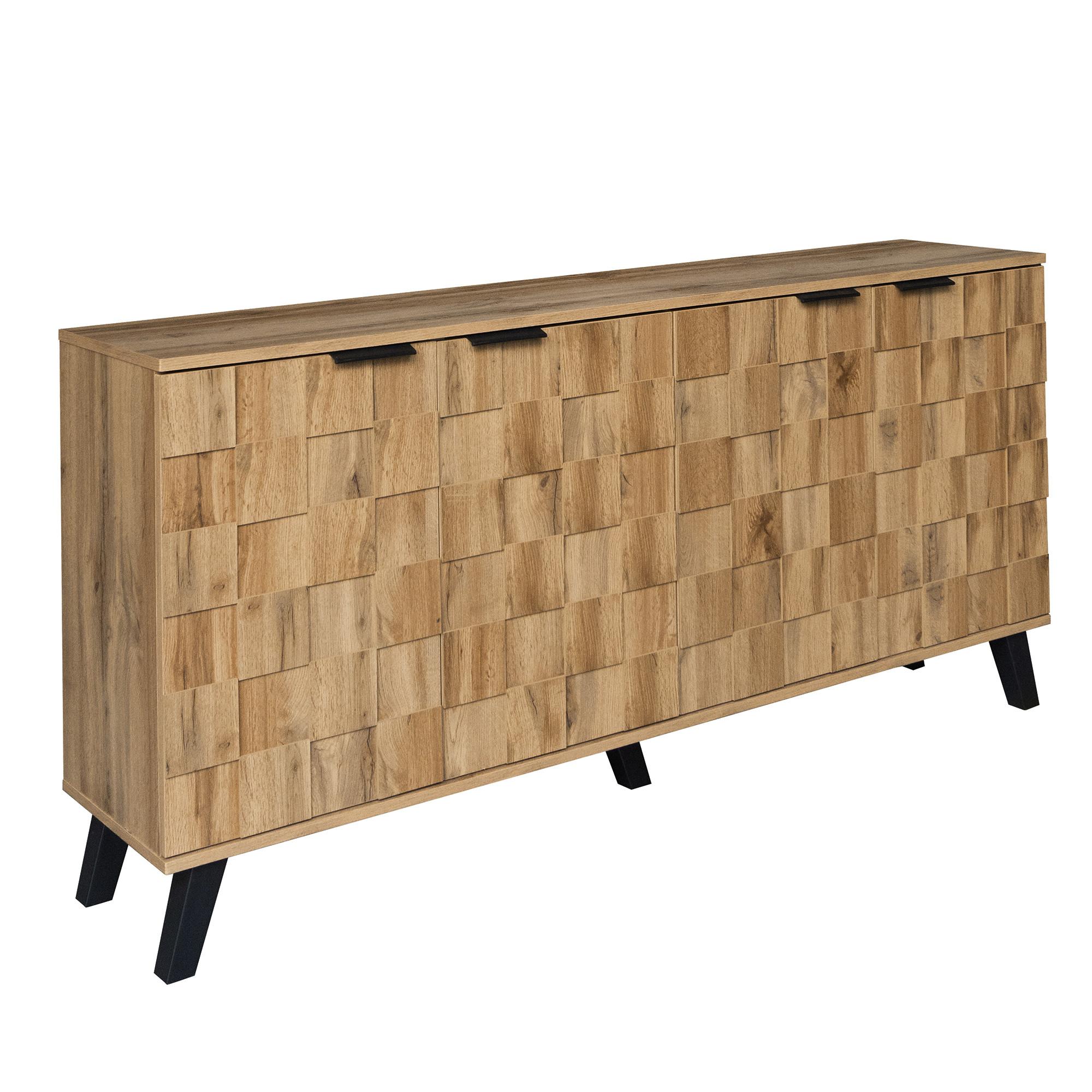 SIDEBOARD in Eiche Optik Stil mit 3 Türen, 160.5/35.5/78cm - Braun, Holzwerkstoff (35/78/161cm) - Urban Meuble