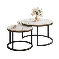 COUCHTISCH Set SOLEIL 2in1, rund, Weiß Marmor-Optik und Schwarz Gestell - Weiß, Holzwerkstoff (70/70/48cm) - Lookway