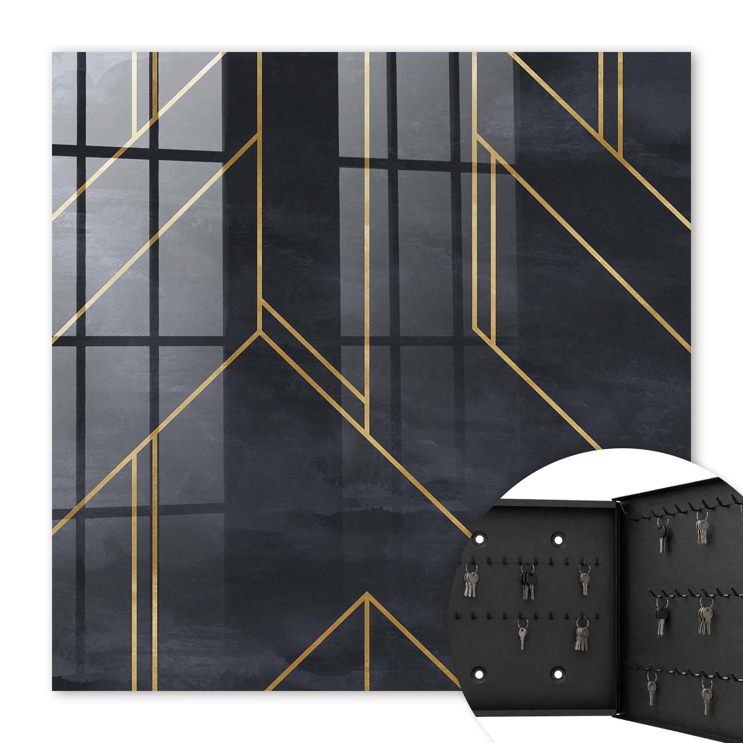 SCHLÜSSELBOX Schwarz 30x30 cm- Türöffnung nach rechts - Geometrische Struktur - Schwarz, Metall (30/30/5cm) - TULUP