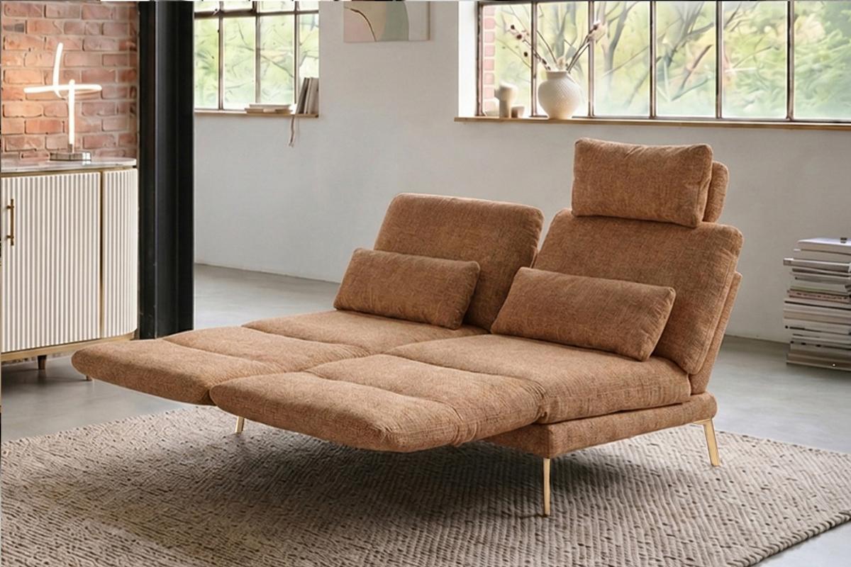 SOFA HOLLY Braun Flachgewebe - Braun, Textil/Metall (176/90/92cm) - KAWOLA