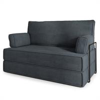 BETTSOFA LADIA aus Schaumstoff Kordstoff Grau Schlaffunktion - Dunkelgrau, Textil (140/86/60cm) - MASSENO