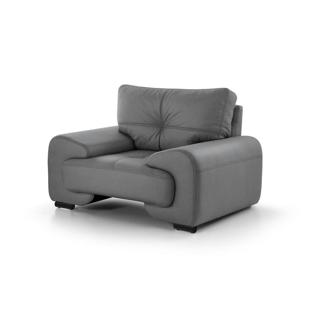 SITZGARNITUR Omega, zwei Sofas und Sessel, aus Kunstleder, Grau - Schwarz/Grau, Leder (225/88/98cm) - Beautysofa