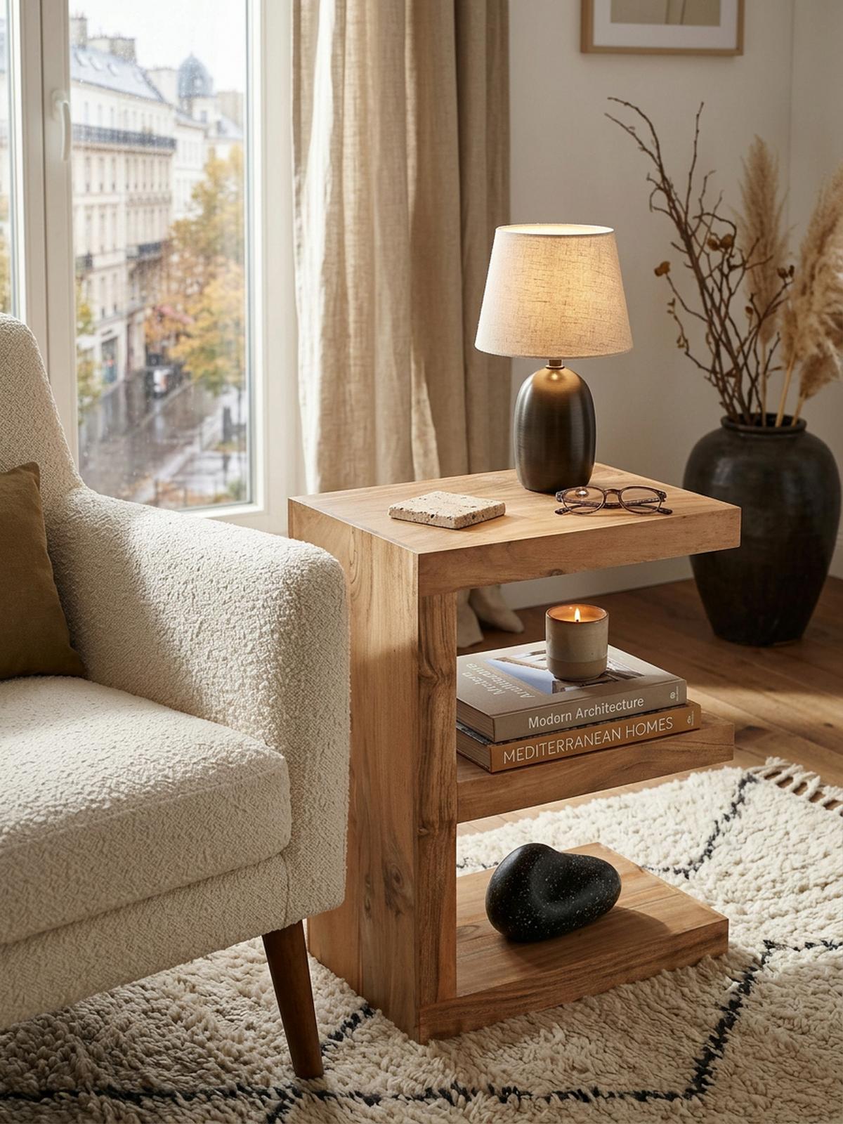 BEISTELLTISCH Massivholz E-Konstruktion Cubeform Handgefertigt NAKO, Beige 45x30x60 cm - Beige, Holz (30/45/60cm) - KADIMA DESIGN