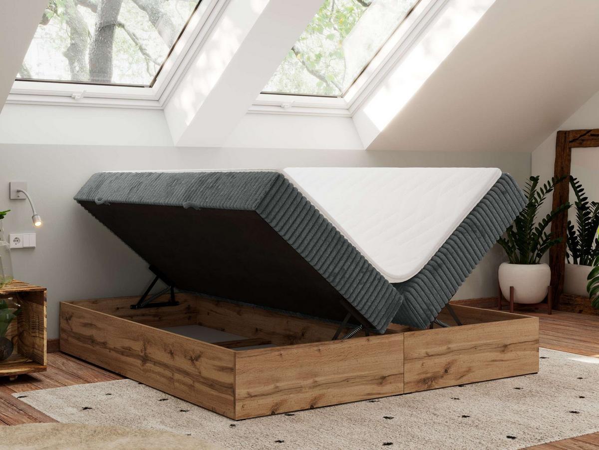 BOXBETT WOOD ZERO 180/200 - Grau Cord - H3 - Topper T25 - Grau, Textil (180/200cm) - MKS