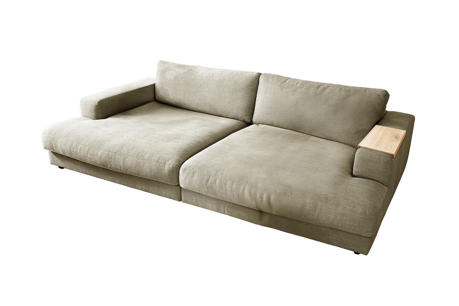 BIG SOFA XL MIT TABLETT MADELINE Cremeweiß Webstoff - Creme/Schwarz, Kunststoff/Textil (290/85/190cm) - KAWOLA