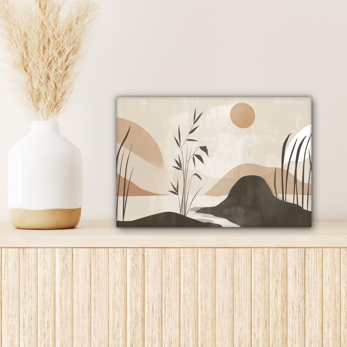 LEINWANDBILD Japandi - Landschaft - Beige Deko Schlafzimmer 30x20 cm - Cognac, Textil (30/20cm) - MuchoWow