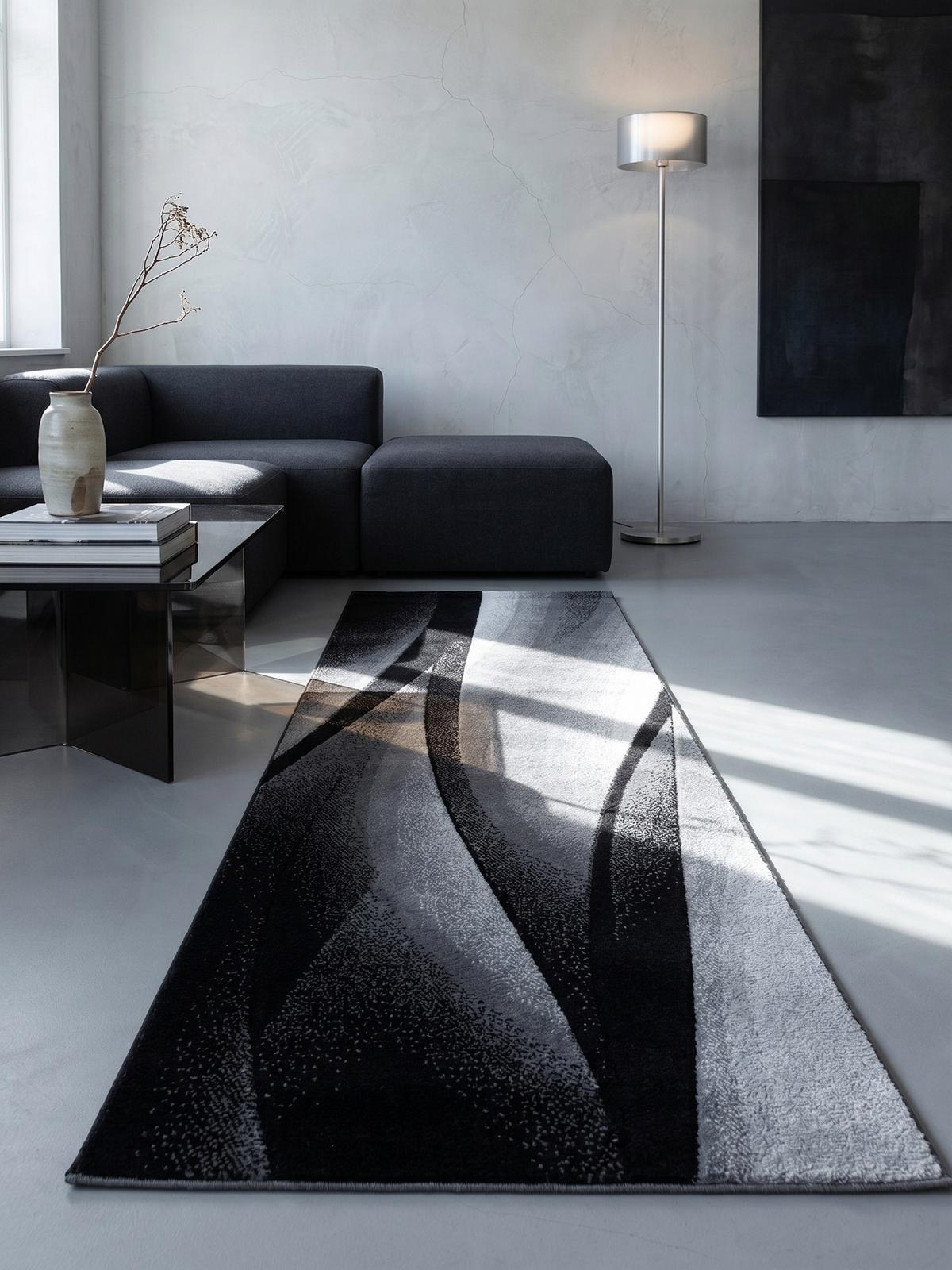 TEPPICH Kurzflor INN in Schwarz, mit Farbverlauf, 80 x 300 cm - Schwarz, Textil (80/300cm) - KADIMA DESIGN