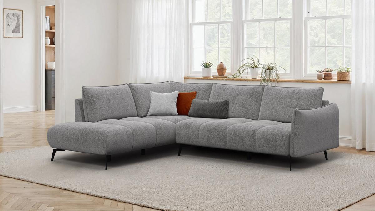 ECKSOFA AERA 5-Sitzer links, platingrau - Schwarz/Grau, Holz/Textil (268/206cm) - Wozimo