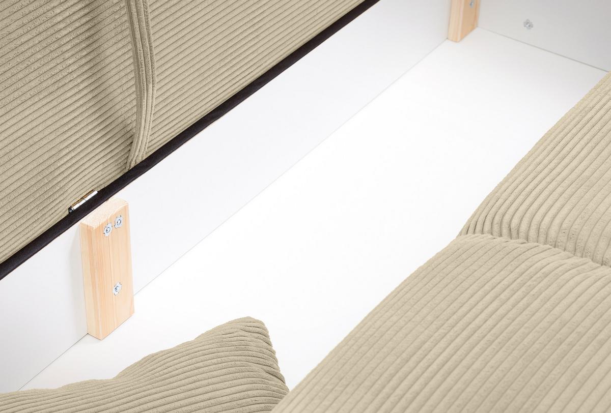BIG-SOFA mit Schlaffunktion, Bettkasten, Federkern, Armlehnen verstellbar B242/T131/H90 cm, Liegefläche 168x199 cm, Cord Beige Grau / 17215 - Chromfarben/Greige, Kunststoff/Textil (242/90/131cm) - luma-home
