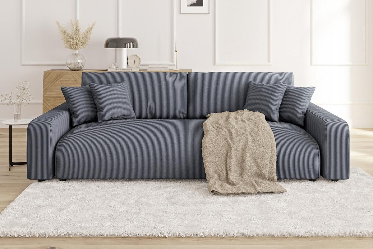 BIGSOFA Emma Grau Cord - Schwarz/Grau, Holz/Kunststoff (234/78/122cm) - S-Style Möbel