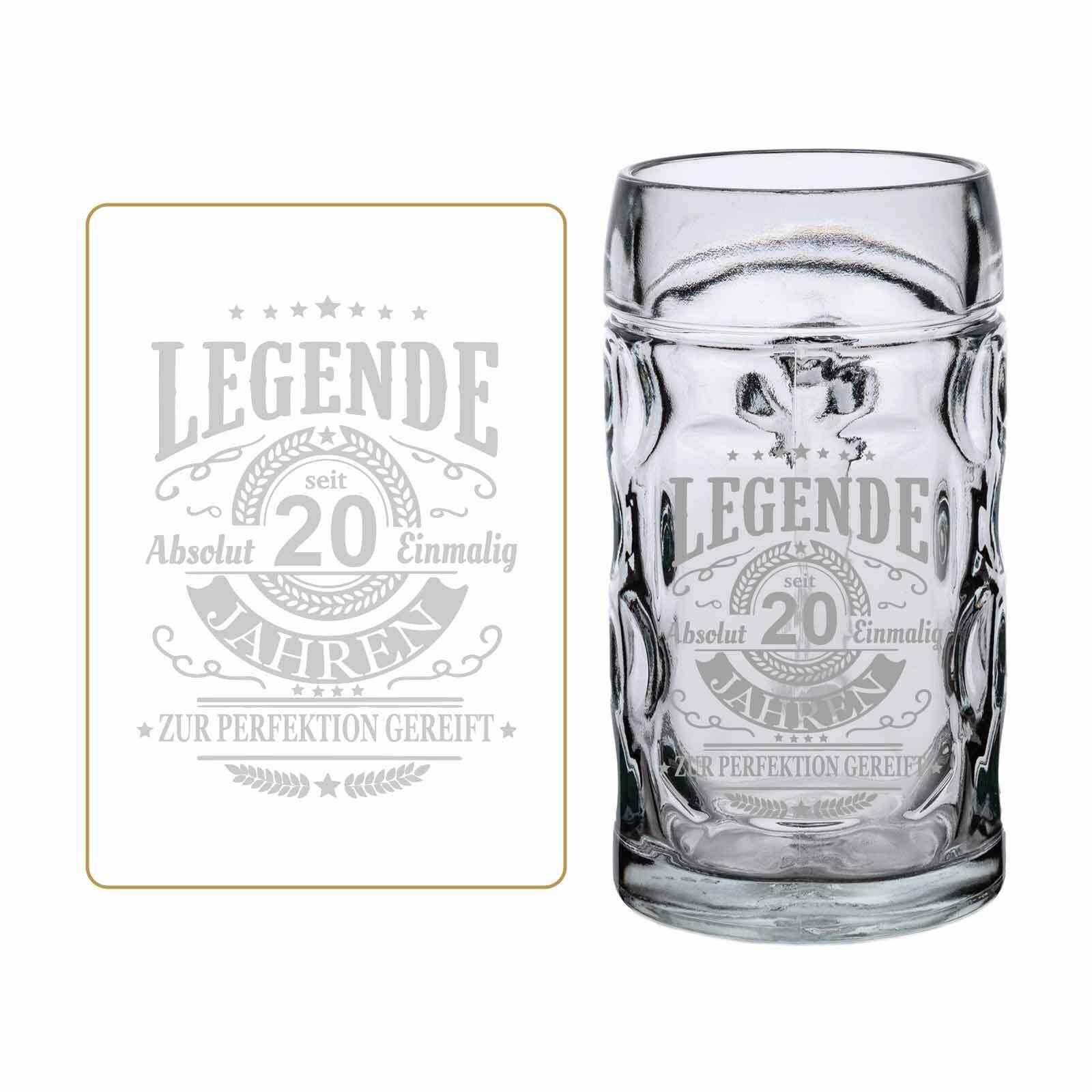 BIERKRUG MIT GRAVUR Legende seit 20 Jahren transparent 0,5 Liter - Transparent, Glas (0.5L) - LUXENTU