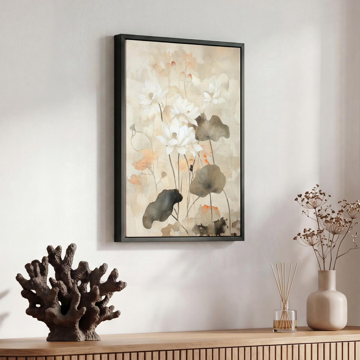 LEINWAND Bilder mit Rahmen - Blumen - Japandi - Wabi sabi - 30x40 - Sandfarben, Textil (30/40cm) - MuchoWow