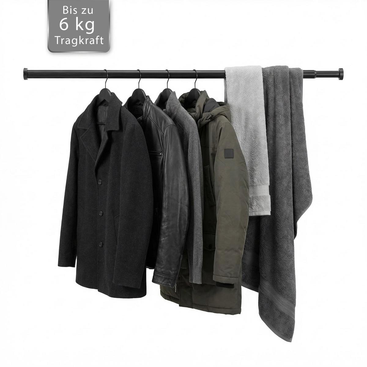 DUSCHVORHANGSTANGE ohne Bohren ausdrehbare Teleskop-Klemmstange aus Metall 125-220cm - Schwarz, Metall (125cm) - Deco-Raum