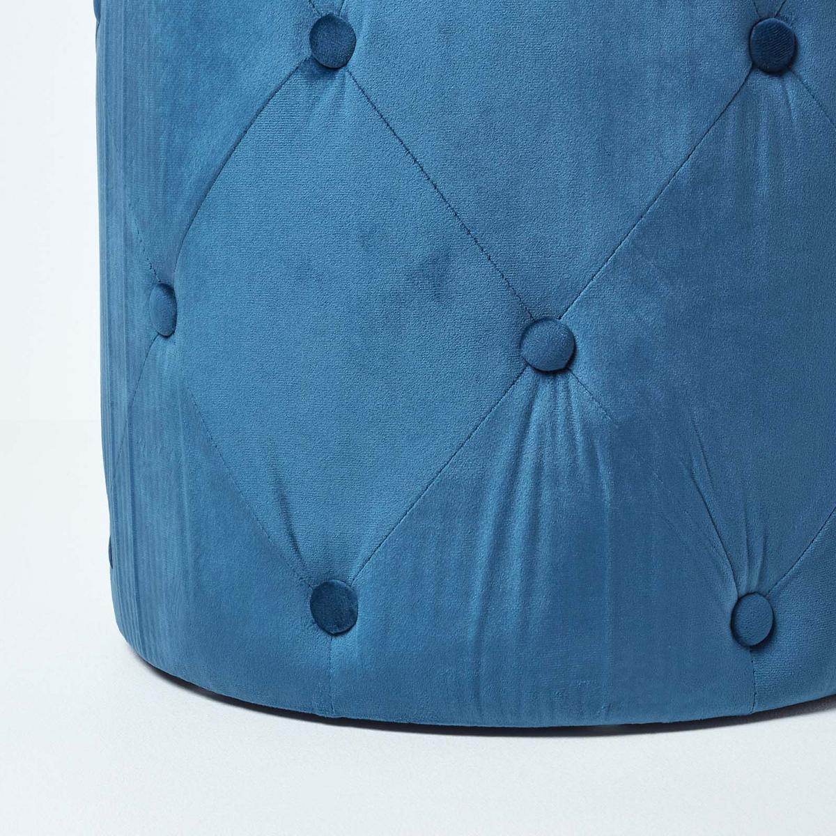 SAMT-POUF Windsor blau, runder Hocker 40/40/40 cm - Dunkelblau, Textil (40/40/40cm) - Homescapes