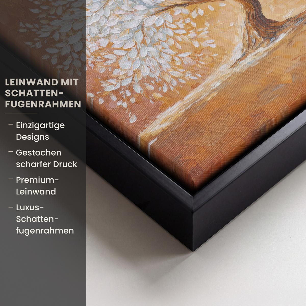 LEINWAND Bilder mit Rahmen - Abstrakt - Baum - Weiß - Blätter - 20x20 - Braun, Textil (20/20cm) - MuchoWow