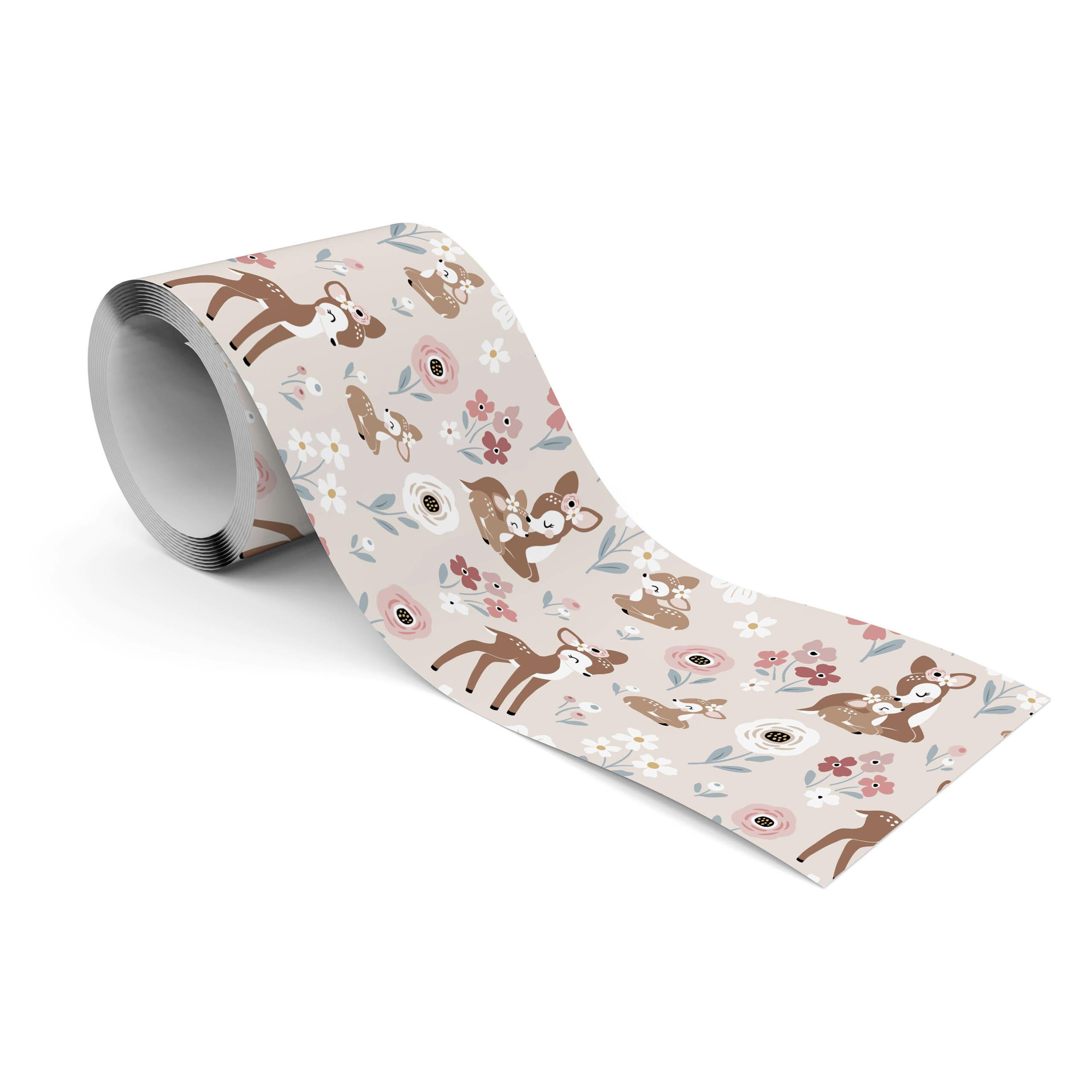 TAPETENBORDÜRE selbstklebend für Kinder REH Hirschkalb Tiere Blumen - Beige/Schwarz, Papier (10/300/300cm) - Muralo