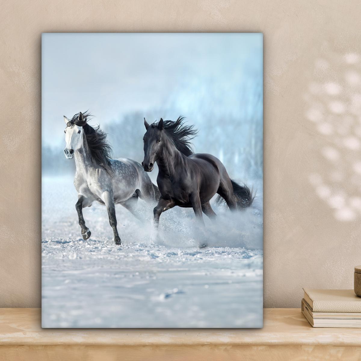LEINWANDBILD Pferde - Winter - Tiere - Natur - Schnee Room Decor 30x40 cm - Anthrazit, Textil (30/40cm) - MuchoWow