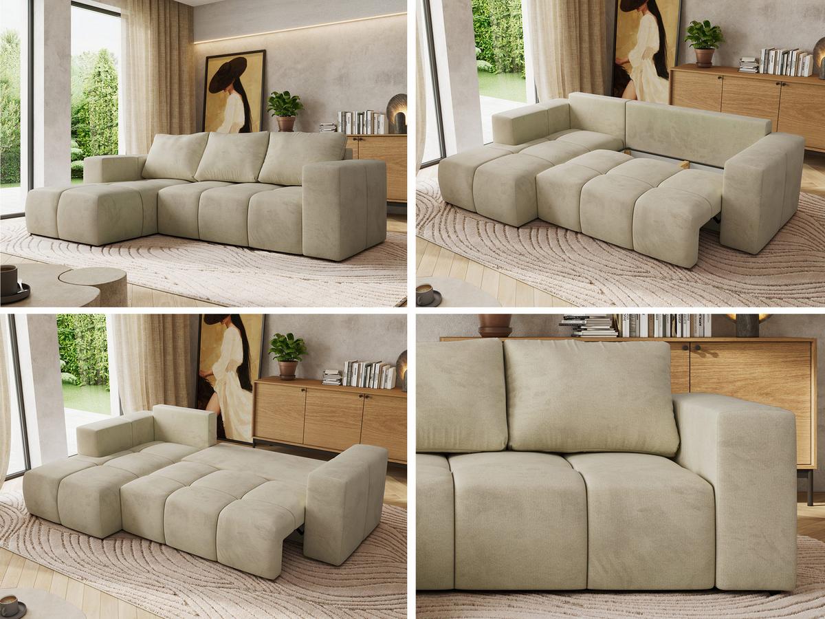 ECKSOFA MONIVA Beige Velvet - Links - Beige/Schwarz, Kunststoff/Textil (164/266cm) - MKS