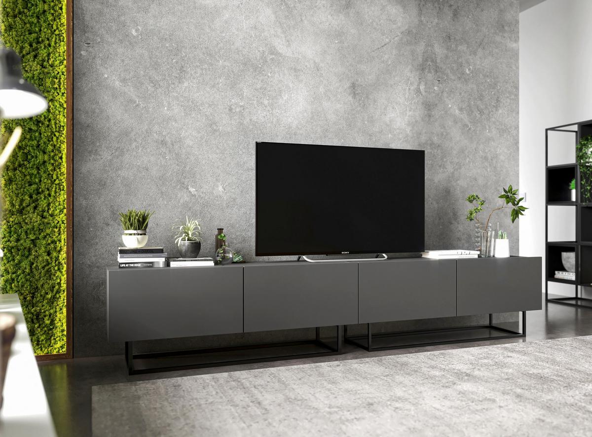 TV-LOWBOARD 2-er Set Enjoy Grau Matt mit Metallrahmen 120 cm - Schwarz/Grau, Holzwerkstoff/Metall (240/46/35cm) - Meble Lindner